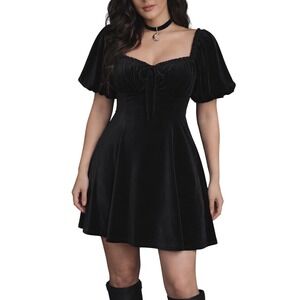 Beyond the Radar XL Black Velvet Babydoll Dress Puff Sleeve Goth Cottagecore